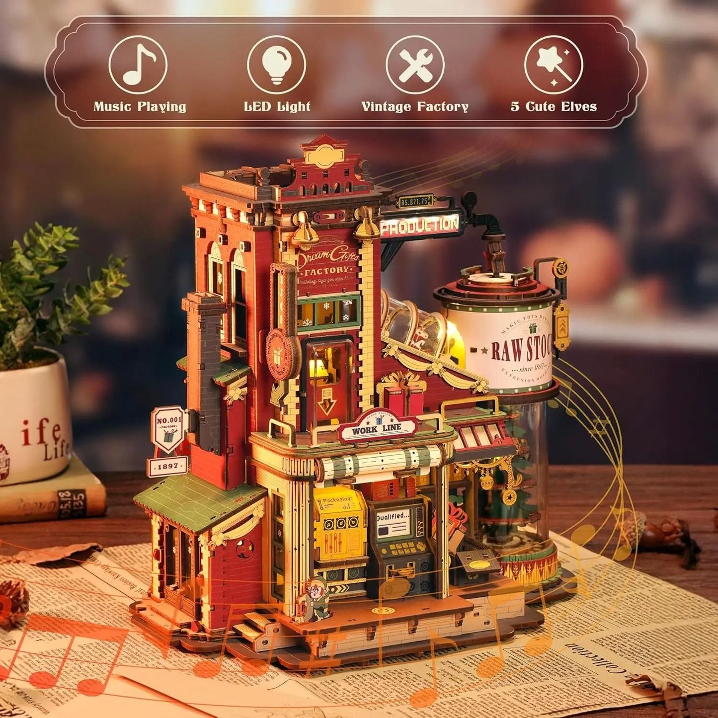 Robotime Rokr Wooden Music Box Christmas Dream Puzzle Kit 3