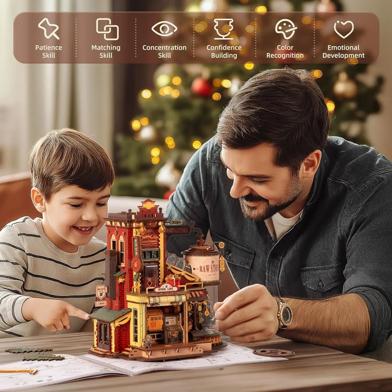 Robotime Rokr Wooden Music Box Christmas Dream Puzzle Kit 5