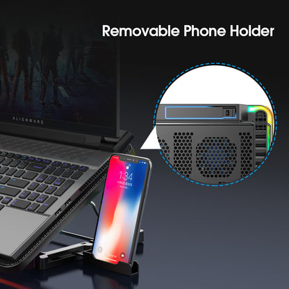 Laptop Cooling Pad with 6 Quiet Fans, 7 Height Adjustable Stand, Ergonomic Laptop Cooler with Mobile Phone Holder