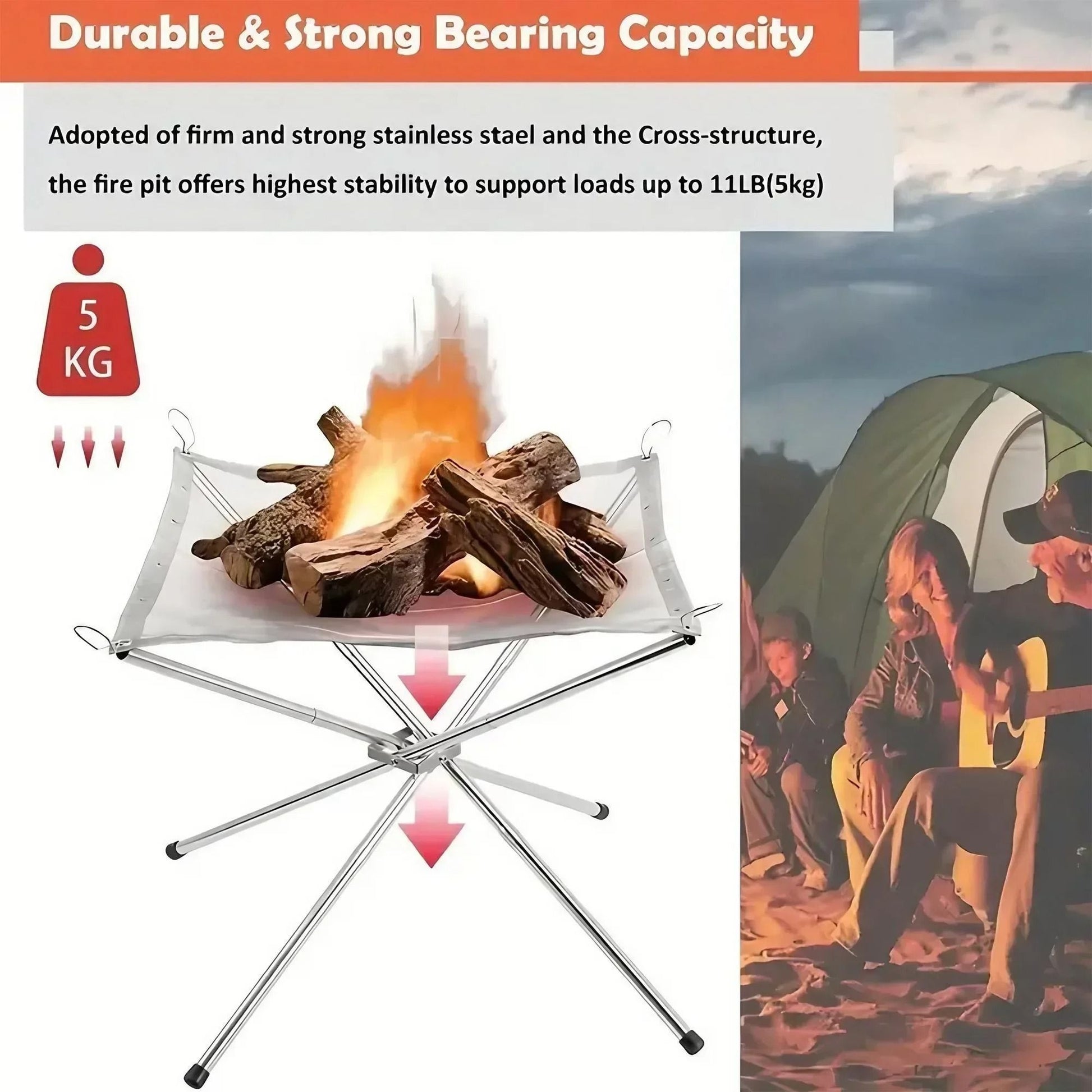 Folding Portable Steel Mesh Camping Fire Pit With Carrying Bag 2