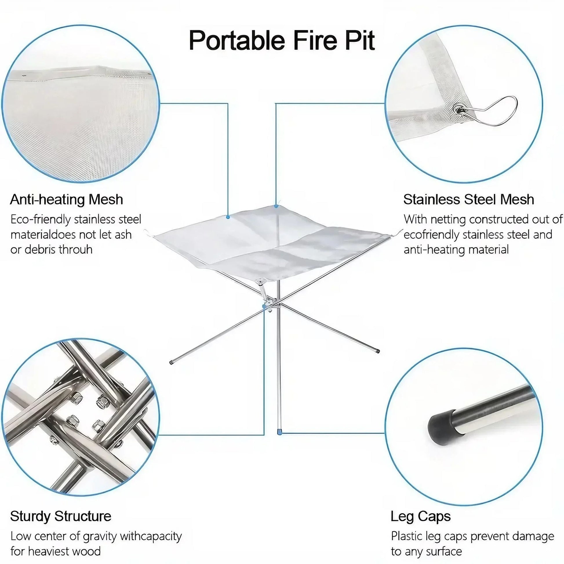 Folding Portable Steel Mesh Camping Fire Pit With Carrying Bag 3