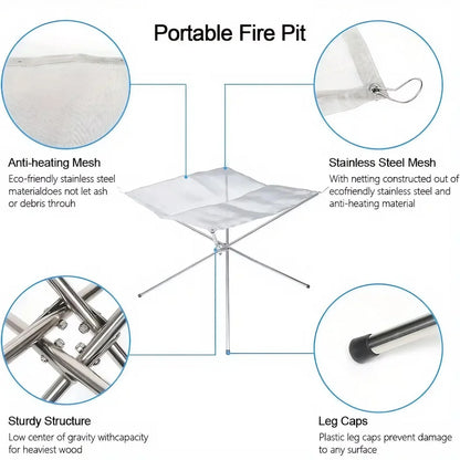 Folding Portable Steel Mesh Camping Fire Pit With Carrying Bag 3