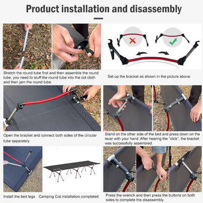 Portable Folding Bed Ultralight Aluminum Alloy Camping Cot With Leg Extenders For Outdoor Travel 4