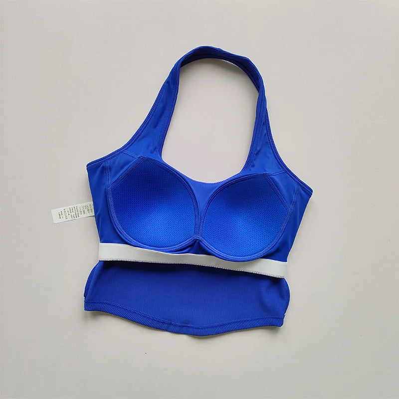 Womens Shockproof Running Gathering Bra One Piece Cup Summer New Sports Bra Hanging Neck Back Fitne 1