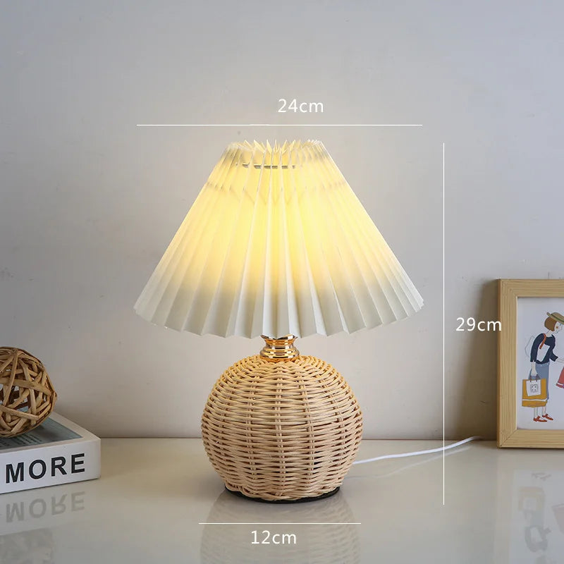 Nordic Ins Wind Internet Red Desk Lamp for Girls, High-End Pleated Bedroom Bedhead Lamp with Warm Night Light