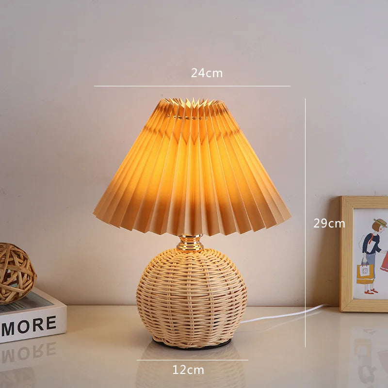 Nordic Ins Wind Internet Red Desk Lamp for Girls, High-End Pleated Bedroom Bedhead Lamp with Warm Night Light