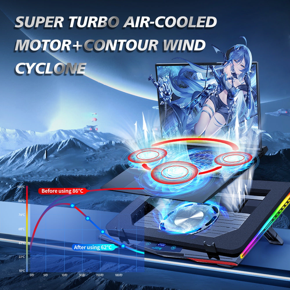 Air Compression RGB Laptop Cooling Pad, Ultra Quiet USB Cooler, Adjustable Stand, Fast Heat Dissipation for Gaming