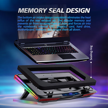 Air Compression RGB Laptop Cooling Pad, Ultra Quiet USB Cooler, Adjustable Stand, Fast Heat Dissipation for Gaming