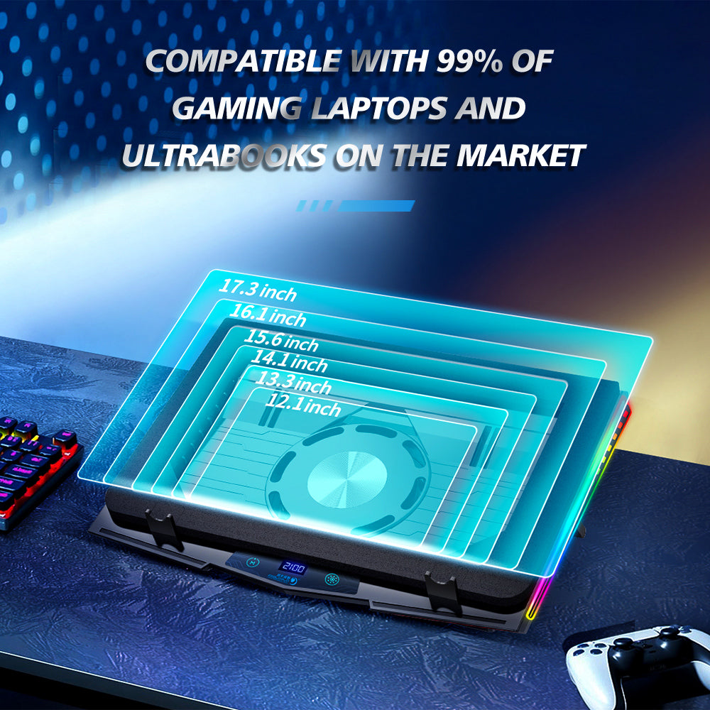 Air Compression RGB Laptop Cooling Pad, Ultra Quiet USB Cooler, Adjustable Stand, Fast Heat Dissipation for Gaming