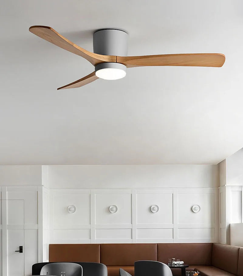 Whisper-Quiet Flush Mount Ceiling Fan with Light , Blade Carved Wood Design, Remote Control & Reversible Motor