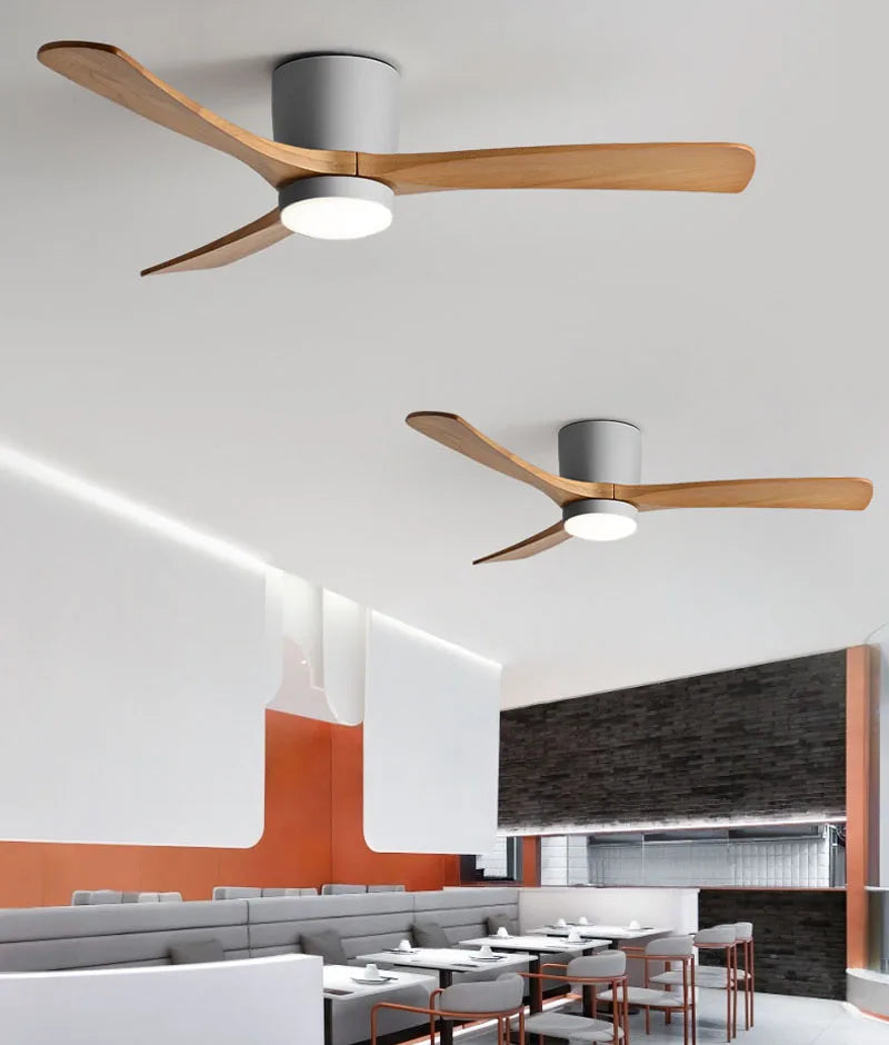 Whisper-Quiet Flush Mount Ceiling Fan with Light , Blade Carved Wood Design, Remote Control & Reversible Motor