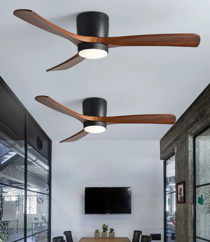 Whisper-Quiet Flush Mount Ceiling Fan with Light , Blade Carved Wood Design, Remote Control & Reversible Motor