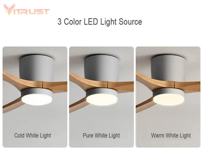 Whisper-Quiet Flush Mount Ceiling Fan with Light , Blade Carved Wood Design, Remote Control & Reversible Motor