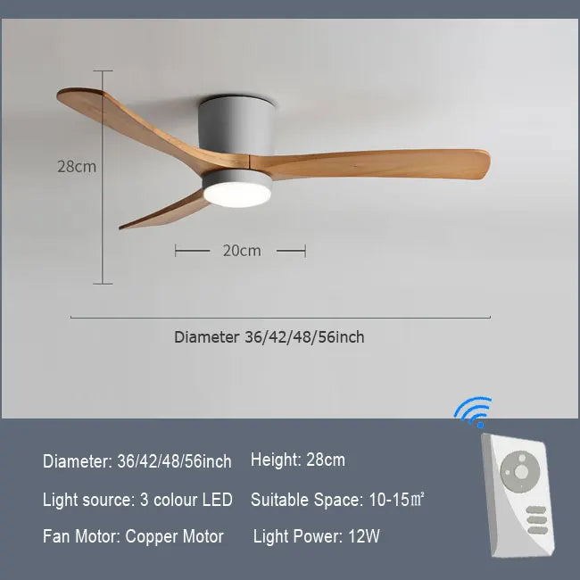 Whisper-Quiet Flush Mount Ceiling Fan with Light , Blade Carved Wood Design, Remote Control & Reversible Motor