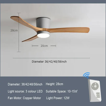 Whisper-Quiet Flush Mount Ceiling Fan with Light , Blade Carved Wood Design, Remote Control & Reversible Motor