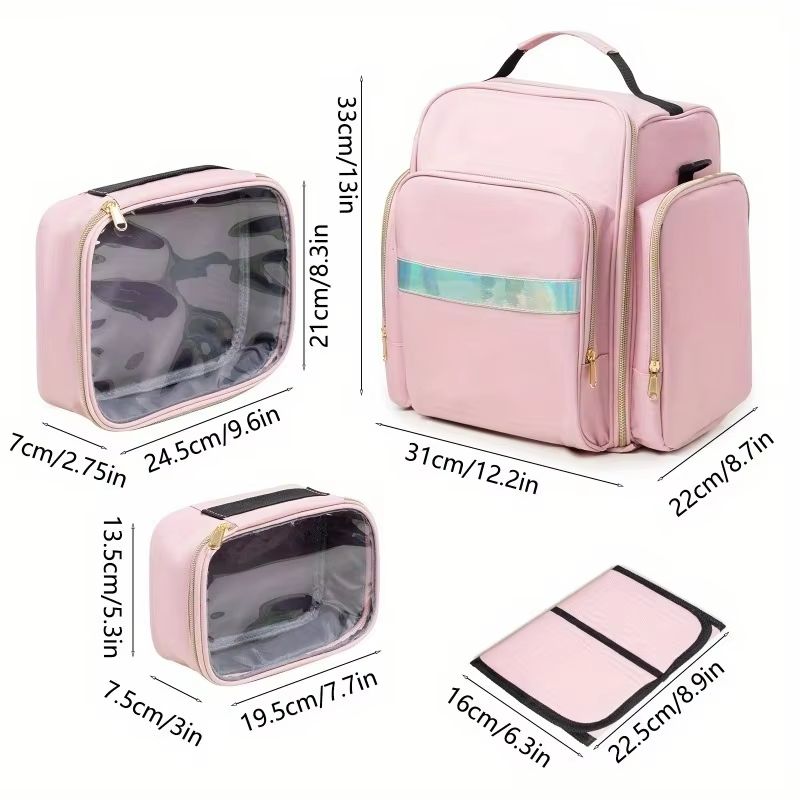 Large Travel Makeup Bag Organizer With Removable Cosmetic Cases  Jewelry Roll 2