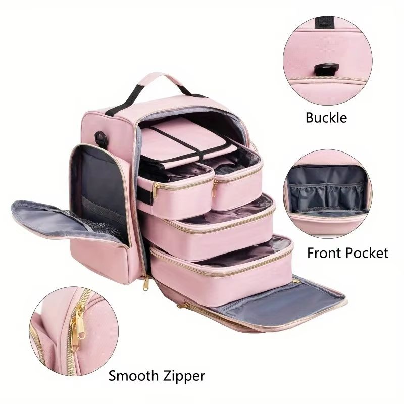 Large Travel Makeup Bag Organizer With Removable Cosmetic Cases  Jewelry Roll 3