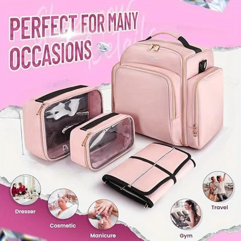 Large Travel Makeup Bag Organizer With Removable Cosmetic Cases  Jewelry Roll 5