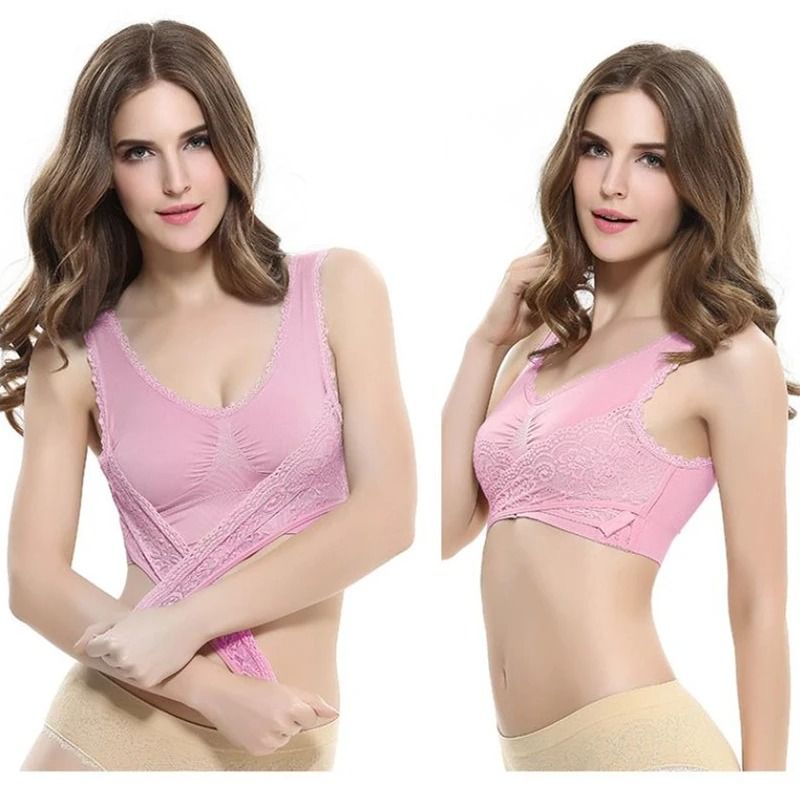 Womens Cross Side Buckle Seamless Lace Sports Bra 4