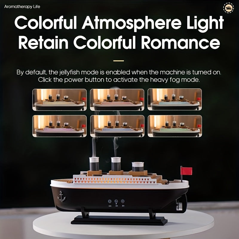 Titanic Ship Model Air Humidifier, Remote Control Essential Oil Diffuser with Jellyfish Smoke Ring Spray & Home Aroma