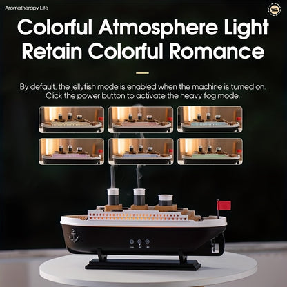 Titanic Ship Model Air Humidifier, Remote Control Essential Oil Diffuser with Jellyfish Smoke Ring Spray & Home Aroma