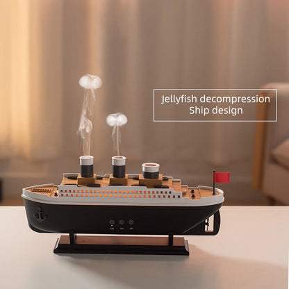 Titanic Ship Model Air Humidifier, Remote Control Essential Oil Diffuser with Jellyfish Smoke Ring Spray & Home Aroma