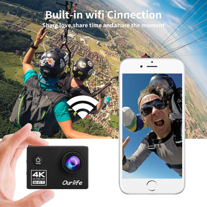 Action Camera Ultra HD 4K30FPS 16.0MP Wi-Fi 2.0" Screen 170D DVR Webcam Underwater 30M Helmet Video Recording Sport Camera