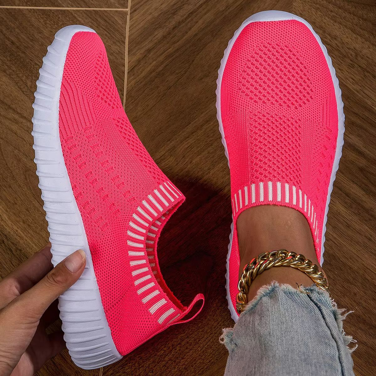Womens Breathable Knit Sneakers  Lightweight Mesh Casual Walking Shoes 8