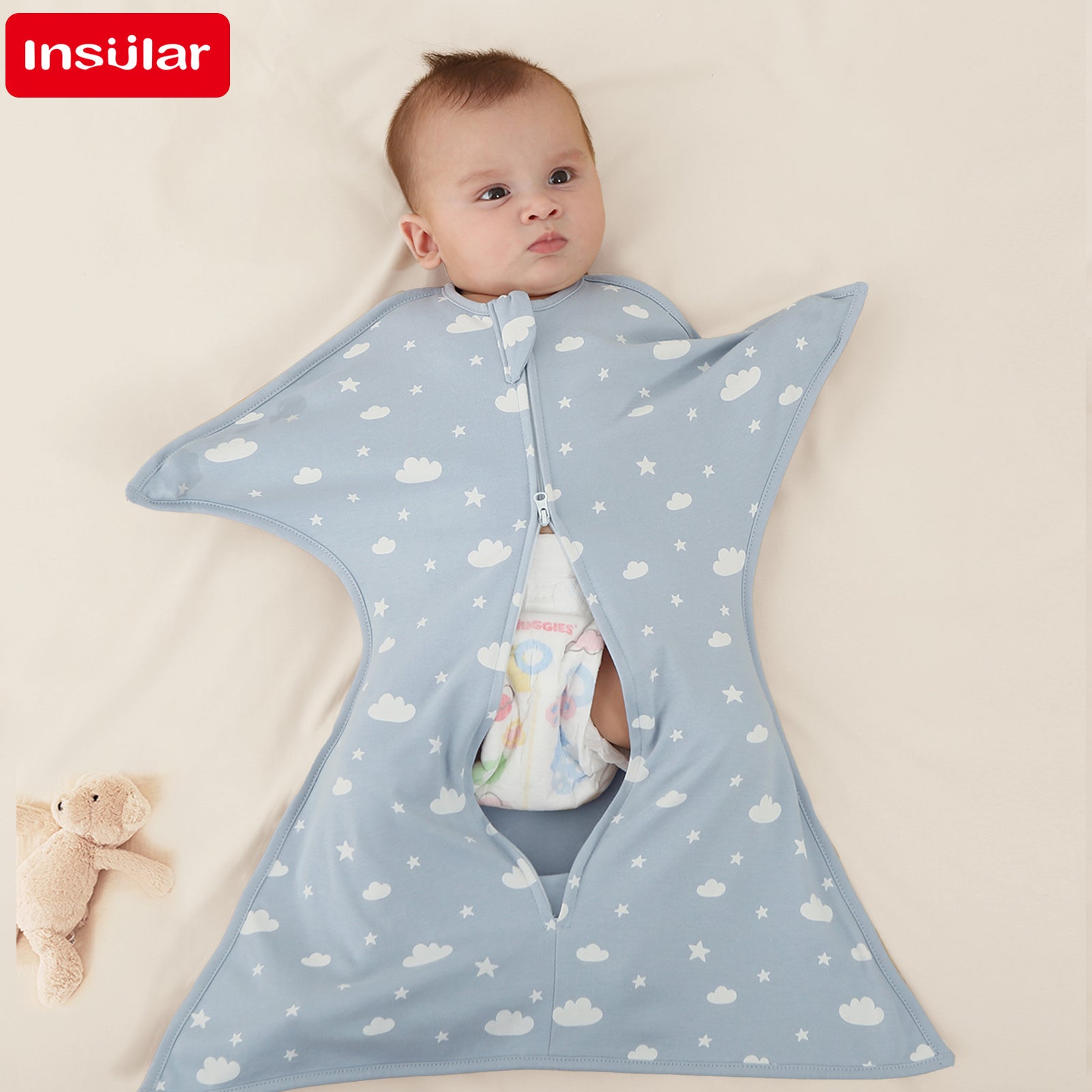 Baby Sleeping Bags, Infant Swaddle Blanket, Newborn Wrapping Anti-shock 2-Ways Zipper 100% Cotton Summer