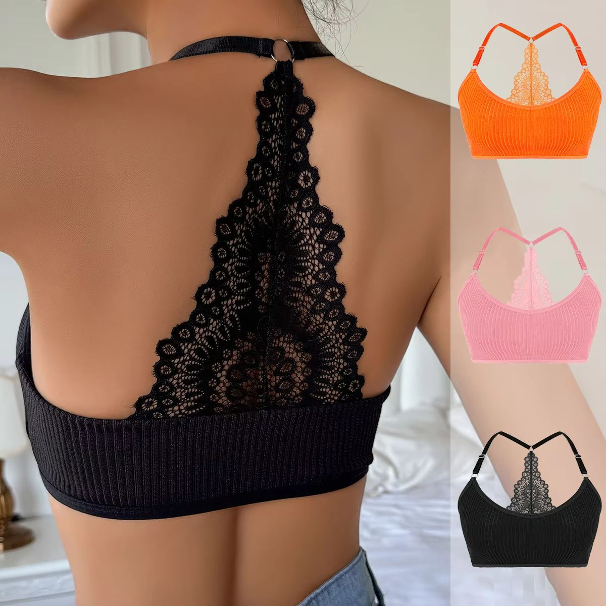 Women's Wireless Ribbed Bra – Breathable Backless Camisole Lingerie