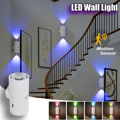 RGB Motion Sensor Wall Lamp, Rechargeable LED Up & Down Light with Warm White, Auto Night Light for Stairs, Porch