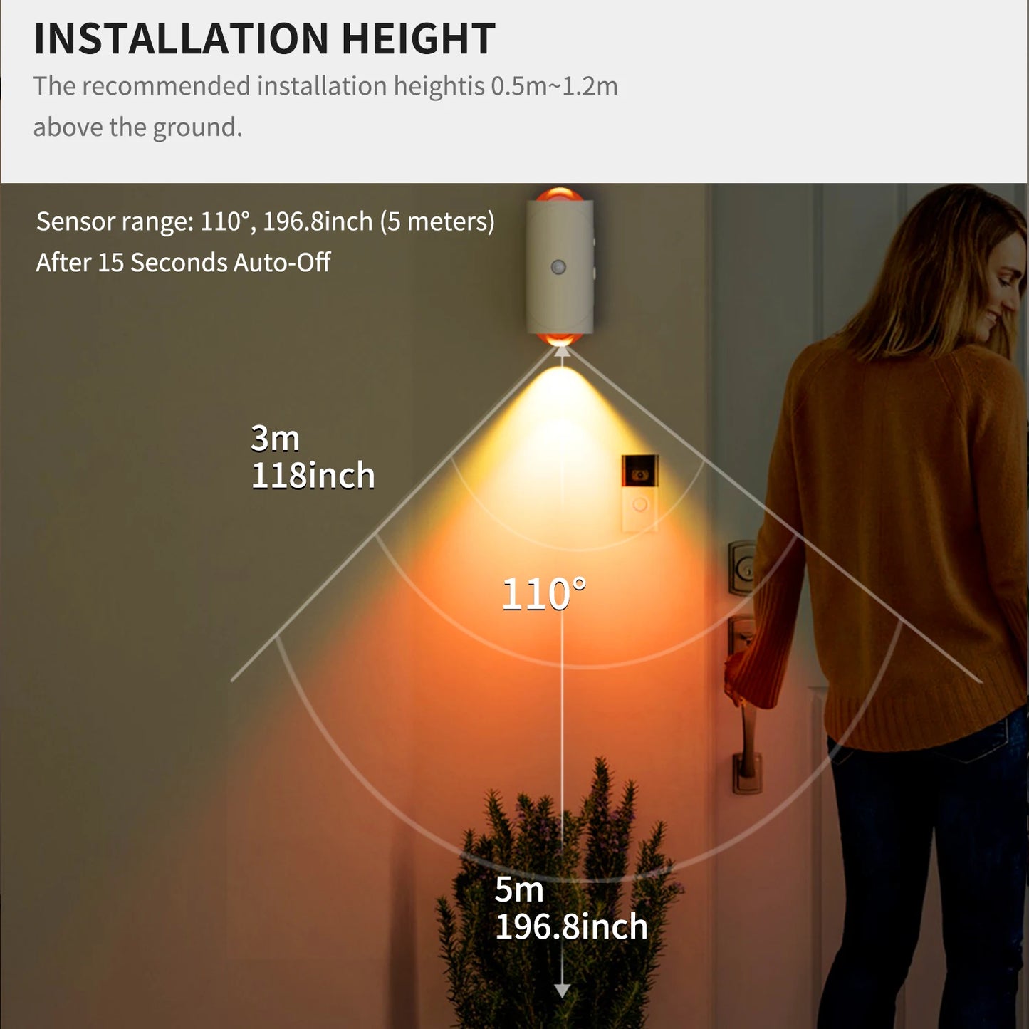 RGB Motion Sensor Wall Lamp, Rechargeable LED Up & Down Light with Warm White, Auto Night Light for Stairs, Porch