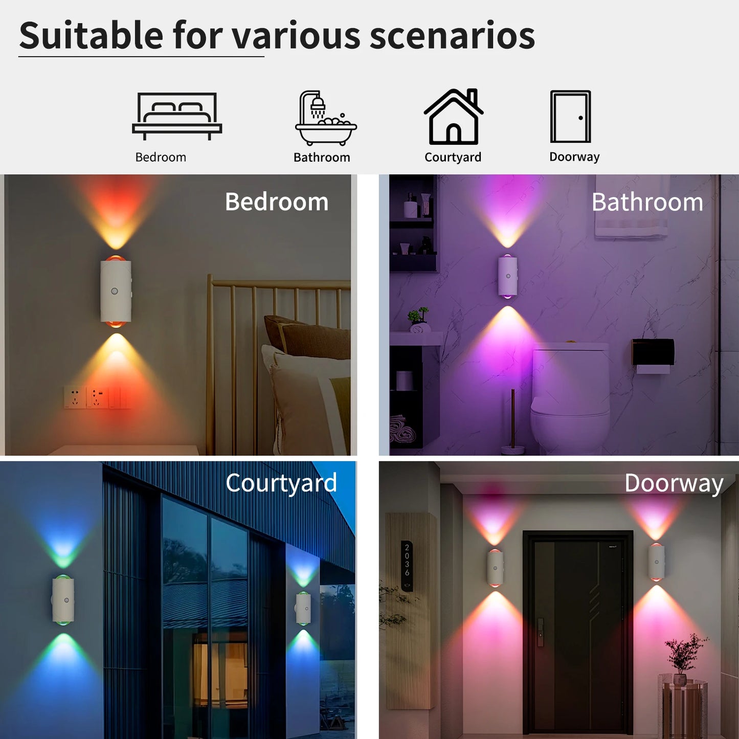 RGB Motion Sensor Wall Lamp, Rechargeable LED Up & Down Light with Warm White, Auto Night Light for Stairs, Porch