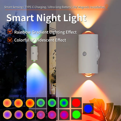 RGB Motion Sensor Wall Lamp, Rechargeable LED Up & Down Light with Warm White, Auto Night Light for Stairs, Porch