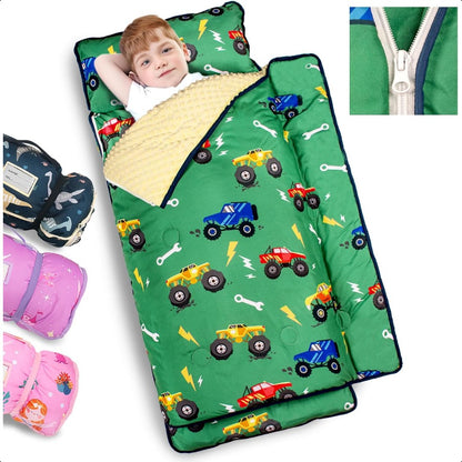 Extra Large Toddler Nap Mat Thickened Sleeping Bag, Soft Portable Mat with Minky Blanket, Pillow for Kids Daycare
