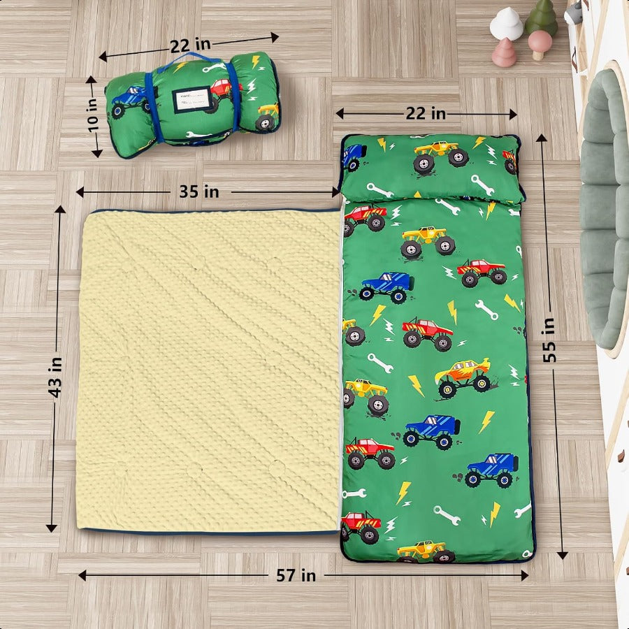 Extra Large Toddler Nap Mat Thickened Sleeping Bag, Soft Portable Mat with Minky Blanket, Pillow for Kids Daycare