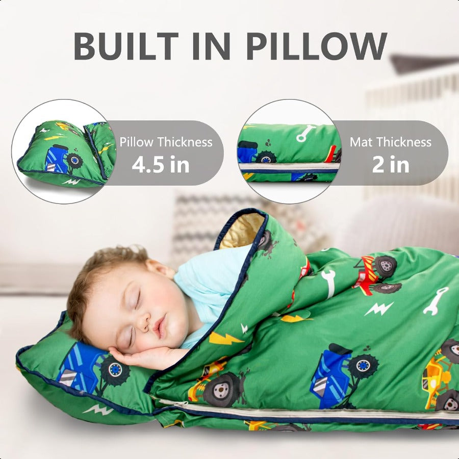 Extra Large Toddler Nap Mat Thickened Sleeping Bag, Soft Portable Mat with Minky Blanket, Pillow for Kids Daycare