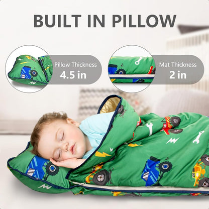 Extra Large Toddler Nap Mat Thickened Sleeping Bag, Soft Portable Mat with Minky Blanket, Pillow for Kids Daycare