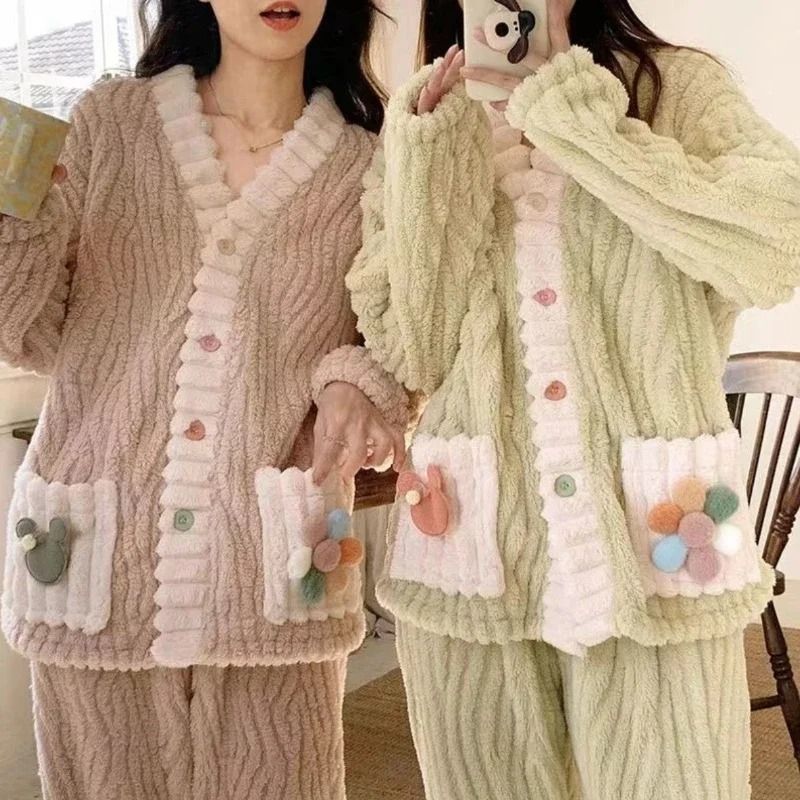 Womens Winter Flannel Pajama Set With Cardigan
