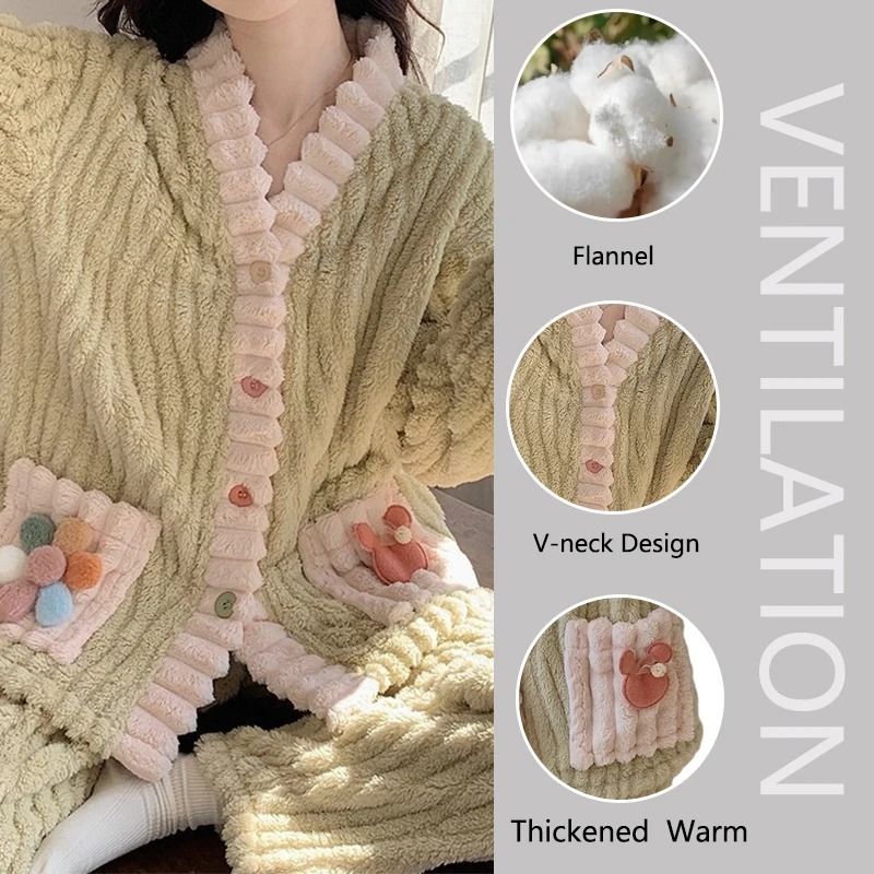 Womens Winter Flannel Pajama Set With Cardigan 2