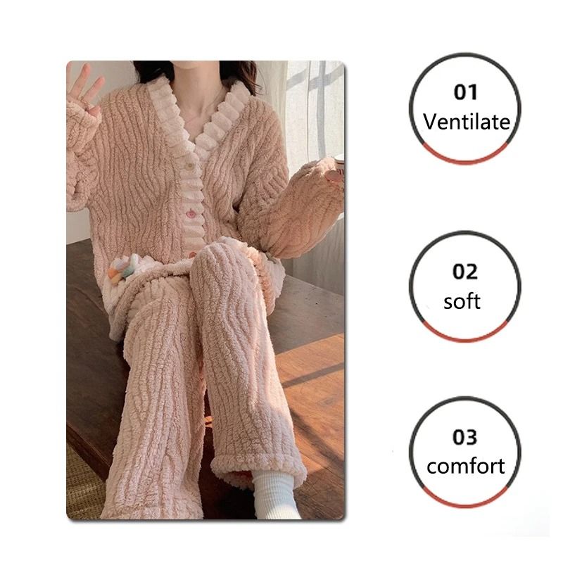Womens Winter Flannel Pajama Set With Cardigan 3