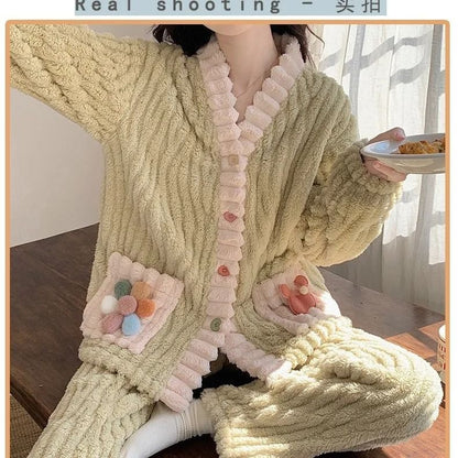 Womens Winter Flannel Pajama Set With Cardigan 7