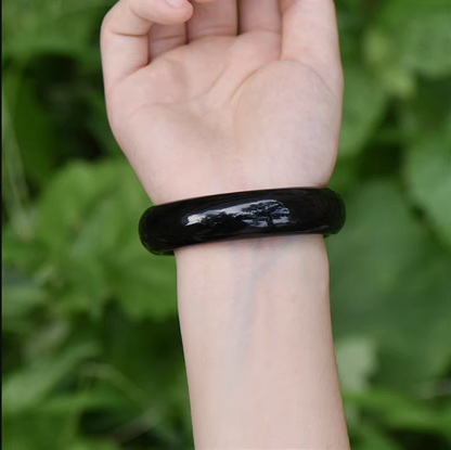 Elegant Real Black Jade Bangle Bracelet, Natural Chalcedony Stone Solid Bangle, a Timeless Jewelry Gift for Women