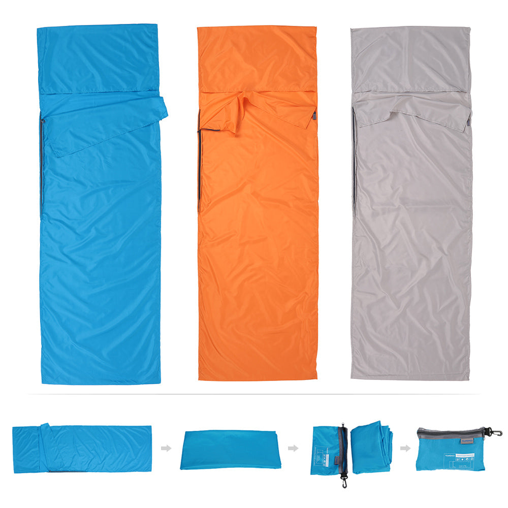 Lightweight Camping Sleeping Bag Liner for Travel, Portable Polyester Pongee Hiking Sheet with Pillow Cover
