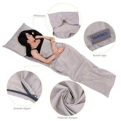 Lightweight Camping Sleeping Bag Liner for Travel, Portable Polyester Pongee Hiking Sheet with Pillow Cover