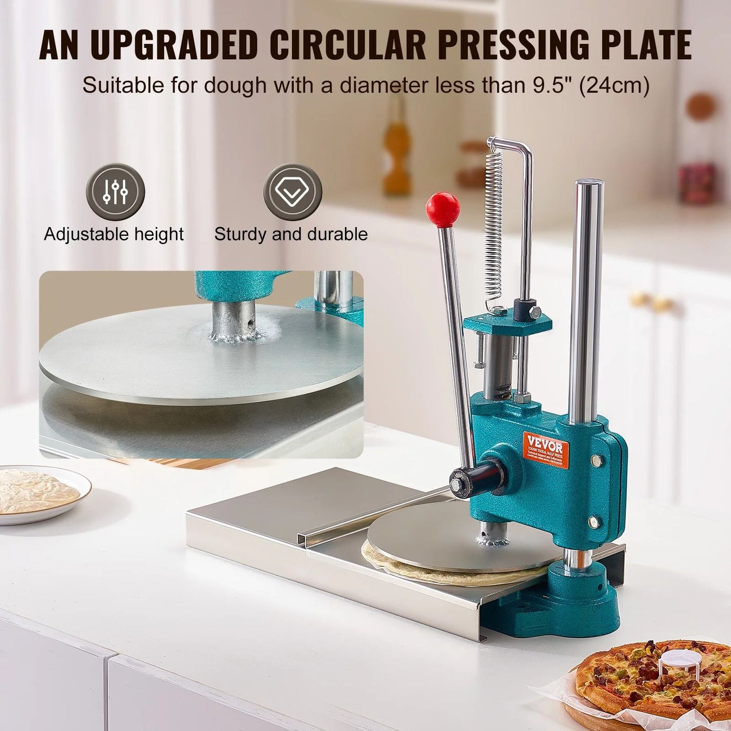 Manual Pizza Dough Press Machine for 9.5 Inch Crusts