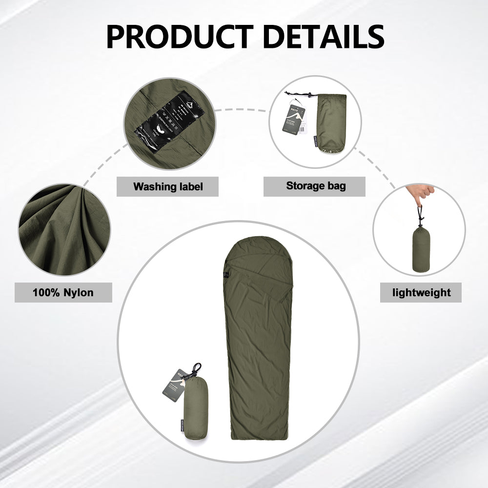 Ultralight Mummy Sleeping Bag Liner for Outdoor Camping, Backpack Liner Single Person Travel Sleeping Bag Lightweight