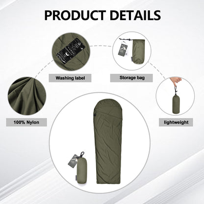 Ultralight Mummy Sleeping Bag Liner for Outdoor Camping, Backpack Liner Single Person Travel Sleeping Bag Lightweight