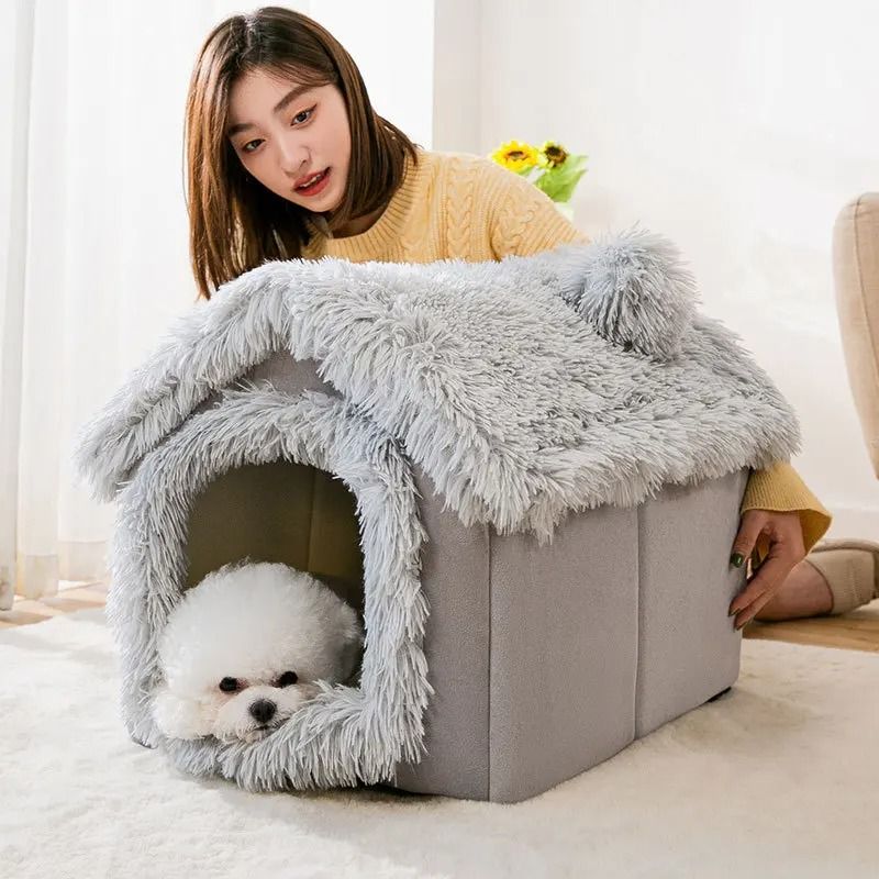 Indoor Soft Dog Kennel Warm Pet Bed Cave With Removable Mat 3