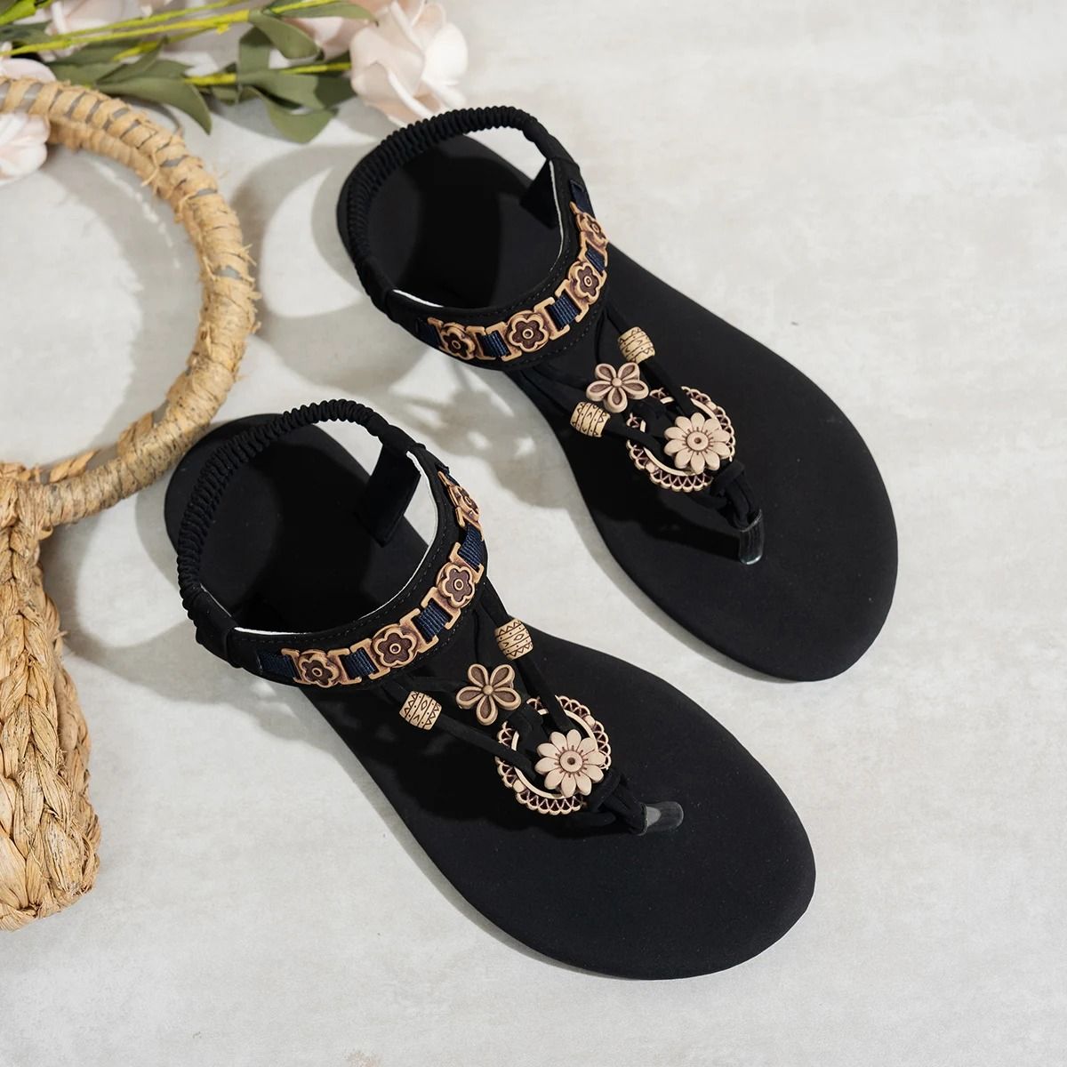 Womens Bohemian Style Elastic Flat Sandals With Round Toe 3